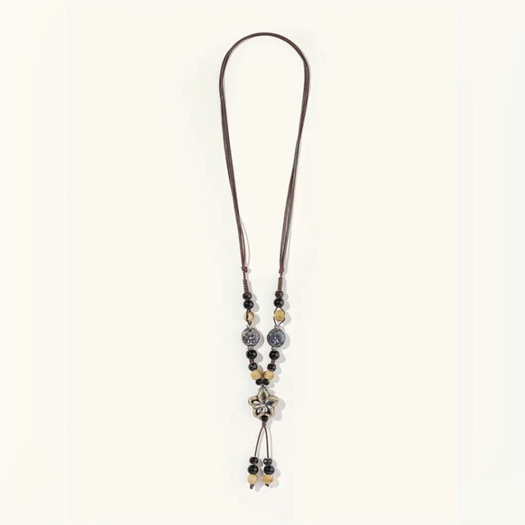 Boho-Chic Adjustable Ceramic Bead Necklace with Floral Design - Picture 4 of 5